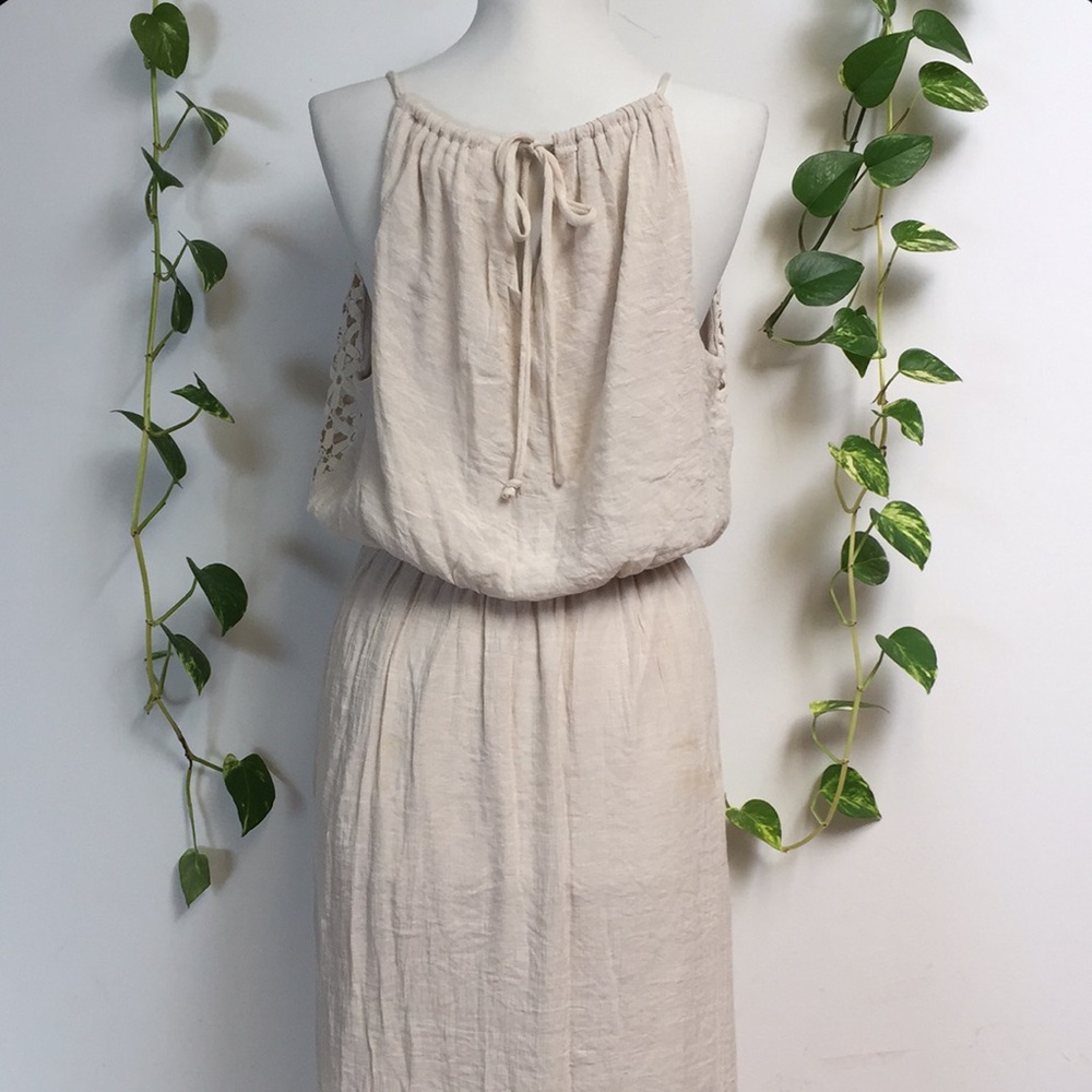 Cloth & People Crochet Lace Maxi Dress Boho Bride Macrame Beach Slit Strappy - Picture 5 of 6